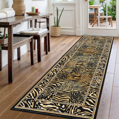 Tapis lavable 2 pi x 6 pi à motif léopard, tapis en velours perle doux antidérapant, brun