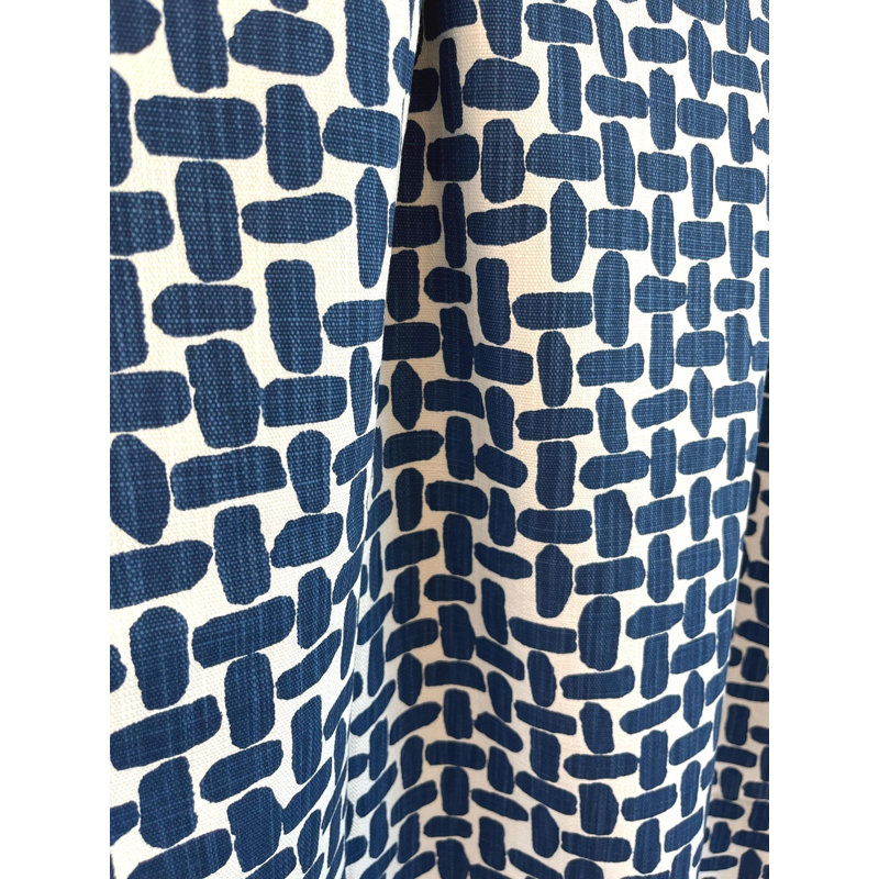 Navy Blue White Geometric Curtains, 50" W x 50" L