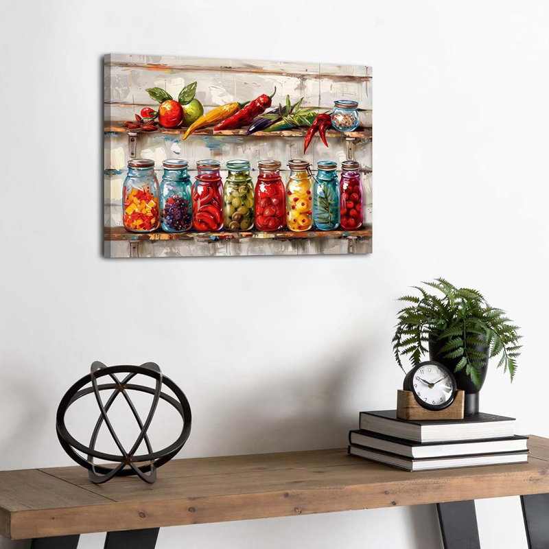 30*40,Kitchen Wall Decor Mason Jar Canvas Wall Art Farmhouse Spices Food Prints Pictures Rustic Still Life Painting.
