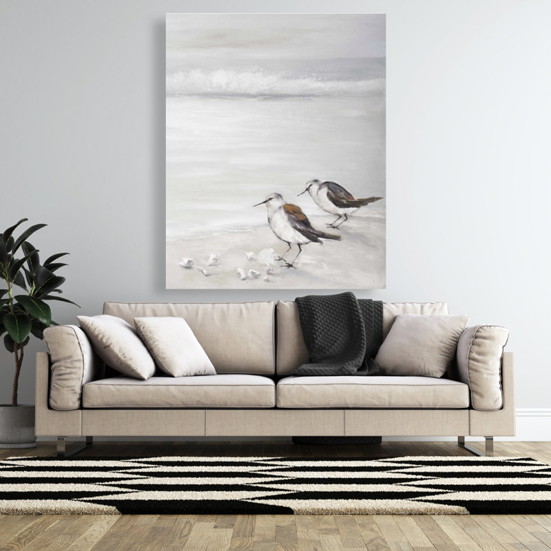 Deux oiseaux bécasseaux - toile de plage beige pour la décoration intérieure