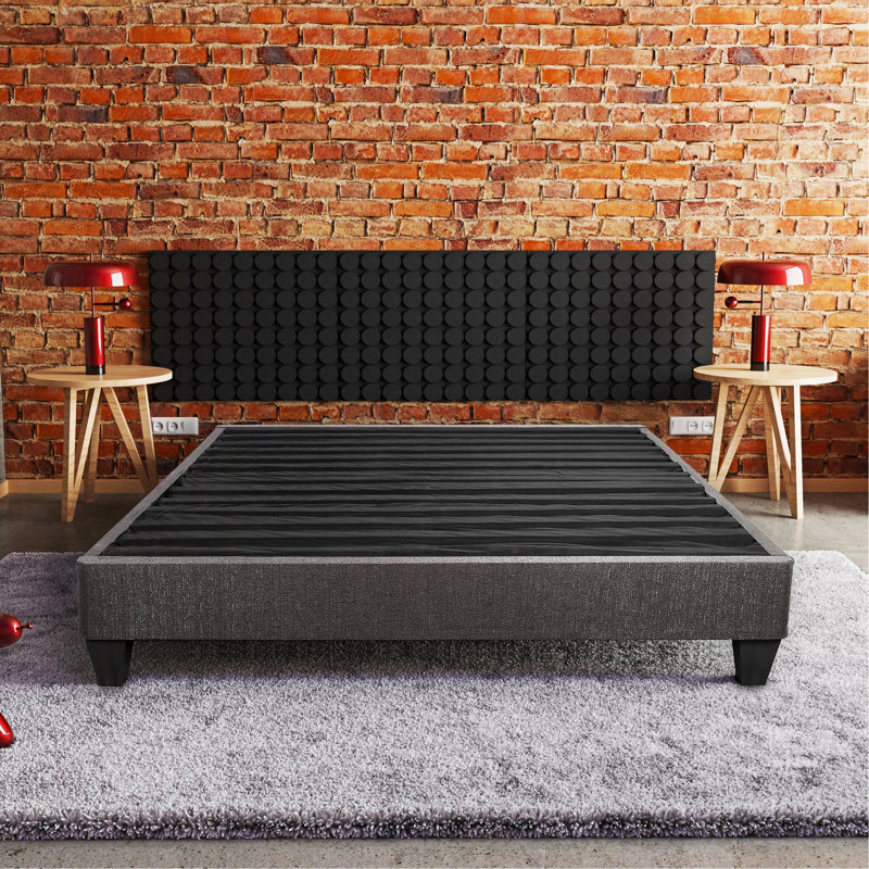 Base de lit plateforme simple, base de lit tapissier, gris foncé, Lit simple