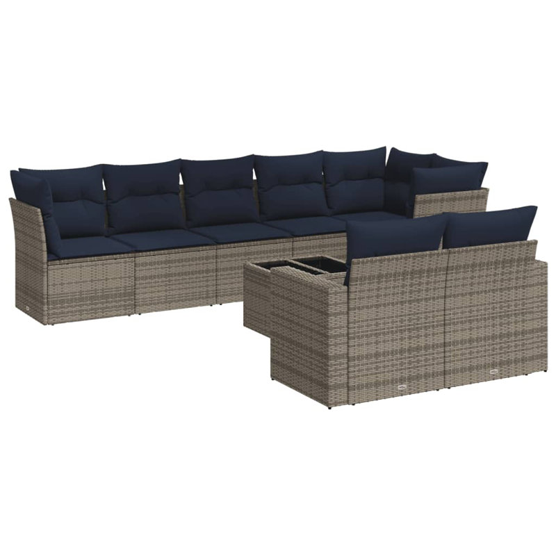 Ensemble de canapé de patio 9 pièces avec coussins en rotin de polyester, Gris, Marine