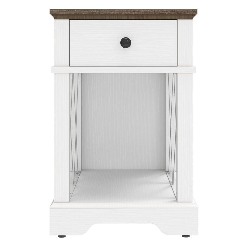 25.9''H Farmhouse End Table With Power Outlets, White/Brown