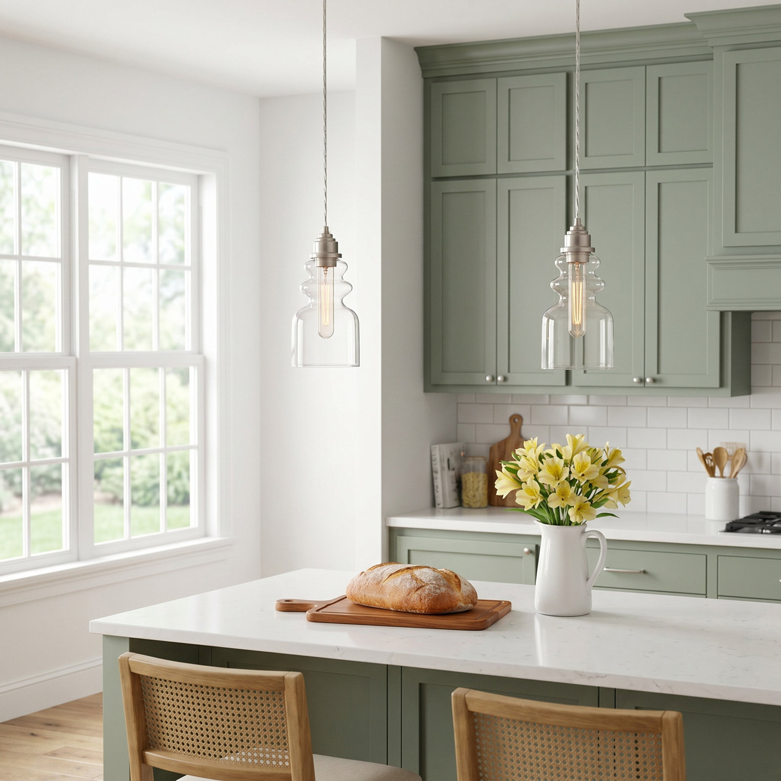 Cicely Single Light Glass Dimmable Pendant, Brushed Nickel