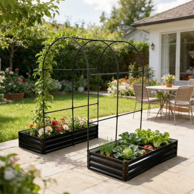 Spacious Steel Planters 2 Pack, Modern Arch Trellis For Patio Garden