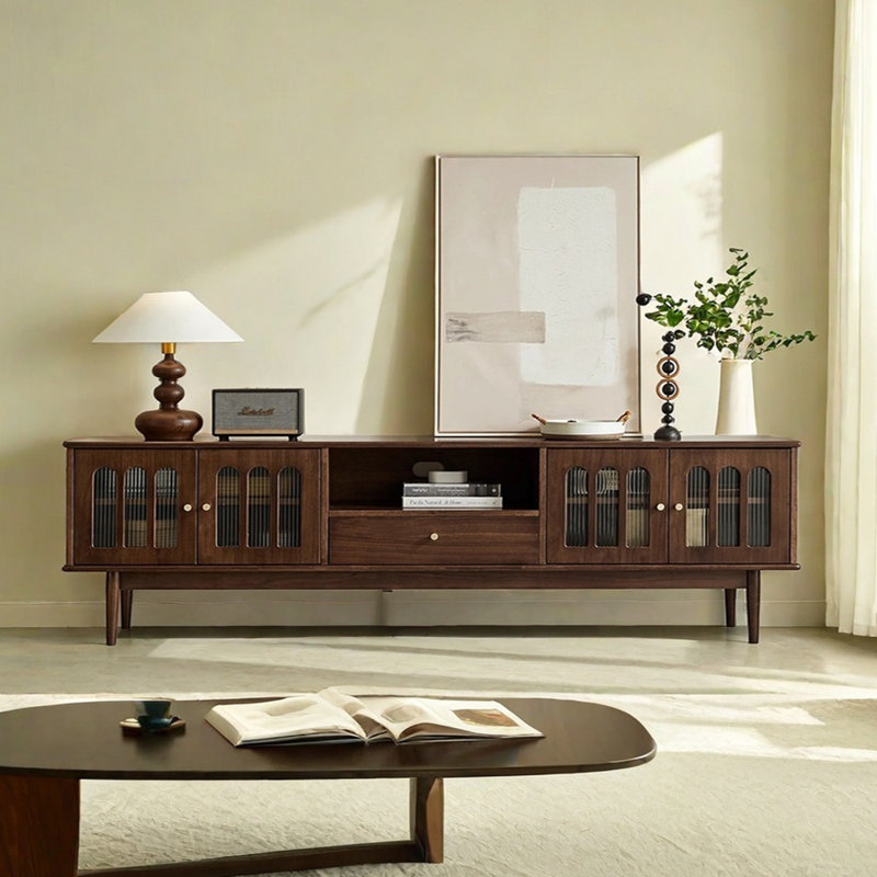 Solid Wood TV Stand Retro Style
