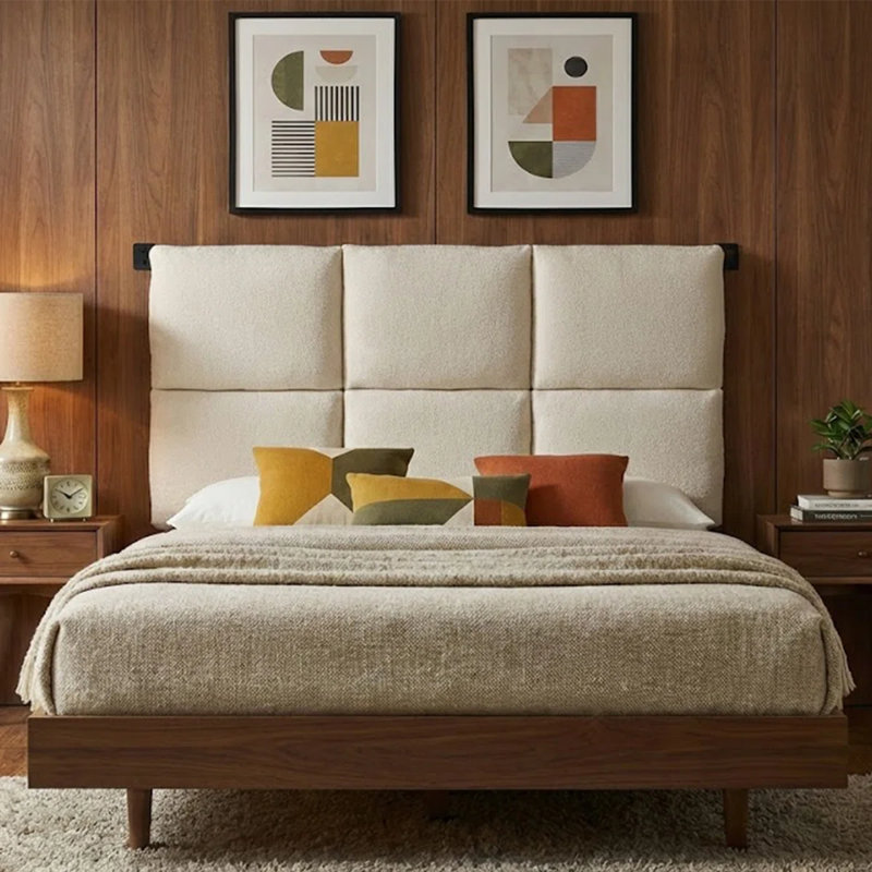 Tête de lit tapissier moderne Modern, grand, lin crème, Grand lit, Crème