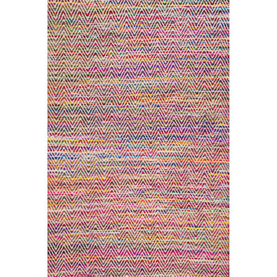 Jymere Handmade Tufted Chevron Red/ Multicolored Rug