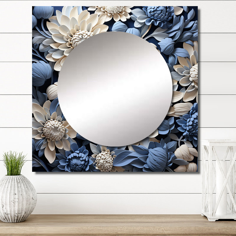 Gertha - miroir mural carré blanc et bleu, 23 po x 23 po