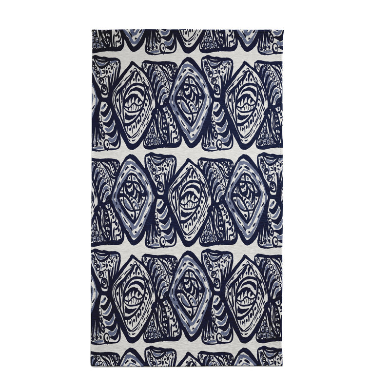 Tapis décoratif géométrique bleu marine, Rectangle 3 pi x 5 pi