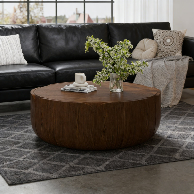 35.63" Round Outdoor Indoor Coffee Table, Brown
