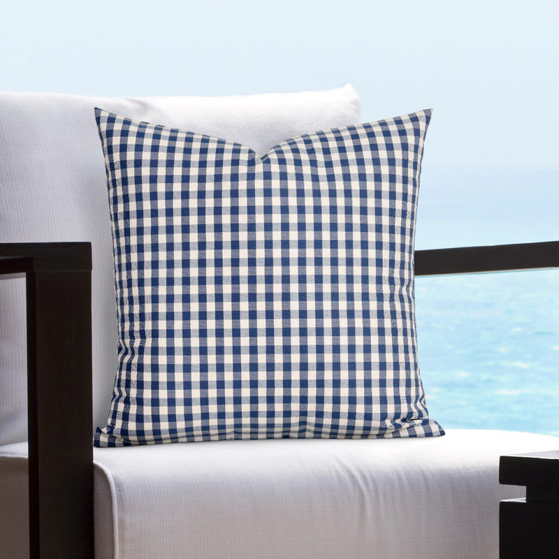 Checkered Outdoor Reversible Throw Pillow, Blue, 30" x 30"
