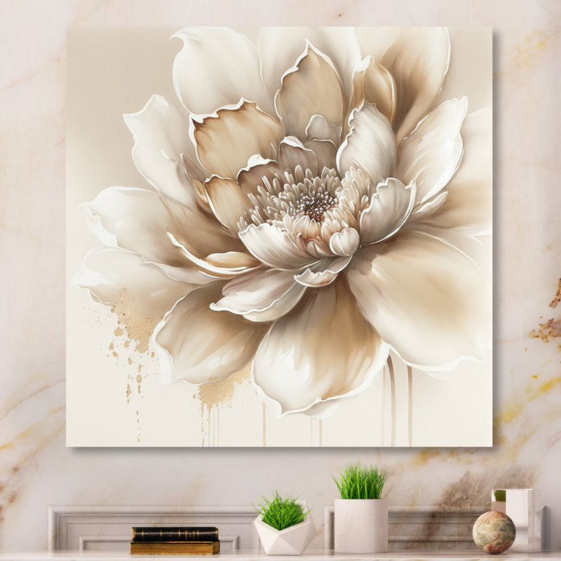 «Blooming Beige Floral Design III», reproduction d'art sur toile botanique, H 24 po x l 24 po, Toile tendue, Sans cadre