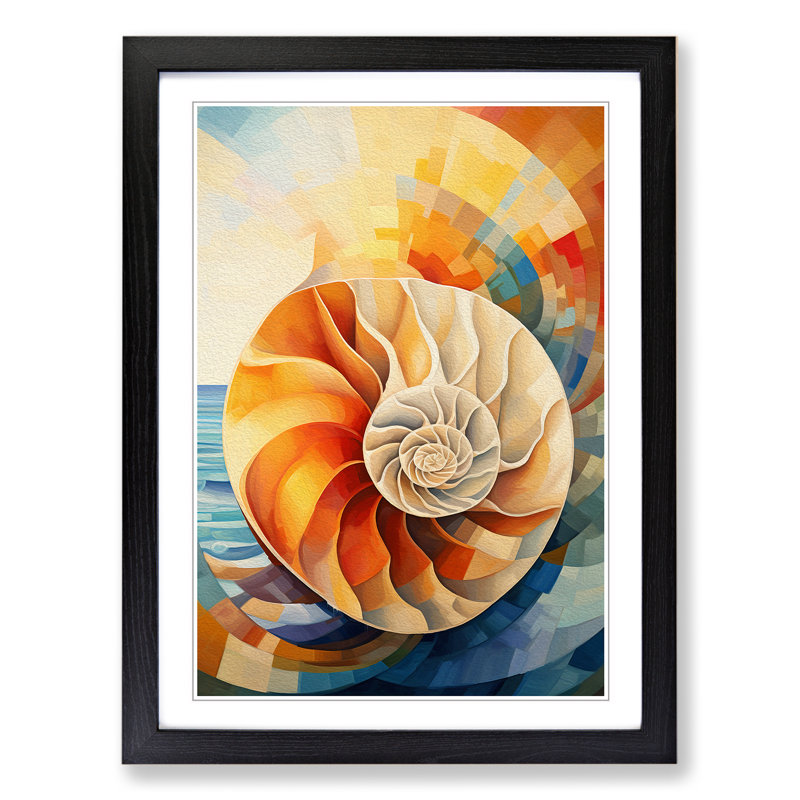 Seashell Cubism - Framed Print, 34cm H x 25cm W x 2cm D, Black