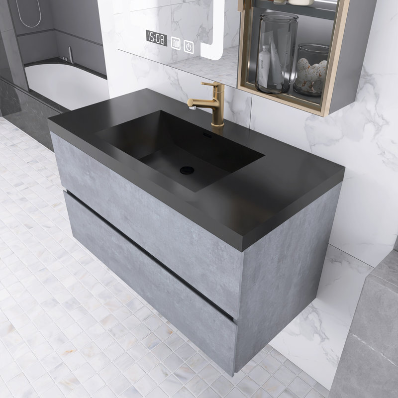 Meuble-lavabo simple 41,93 po Hyozo avec plateau en quartz