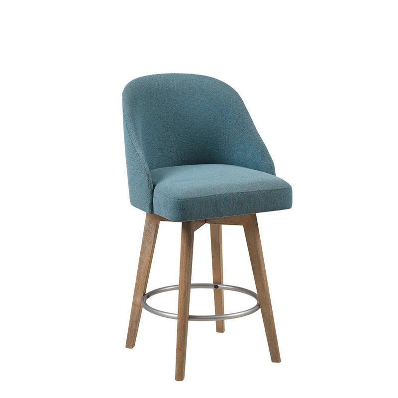 Tabouret de bar pivotant avec pieds en bois massif, hauteur du siège, finition récupérée, repose-pieds en métal, assemblage requis avec le tissu, mat