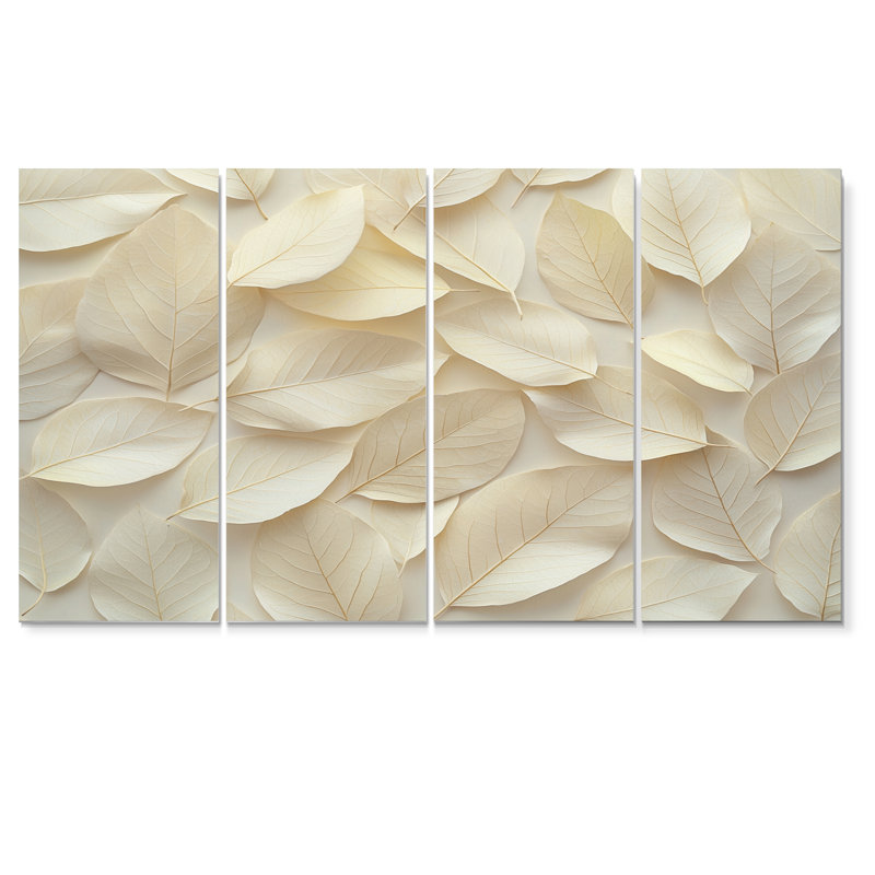 Feuilles ivoire feuillage Collae IV - feuilles, art mural - décoration murale traditionnelle, 4, H 28 po x l 48 po