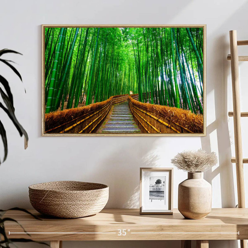 Bambou Arashiyama, 25 po x 17 po, Cadre flottant en bois naturel