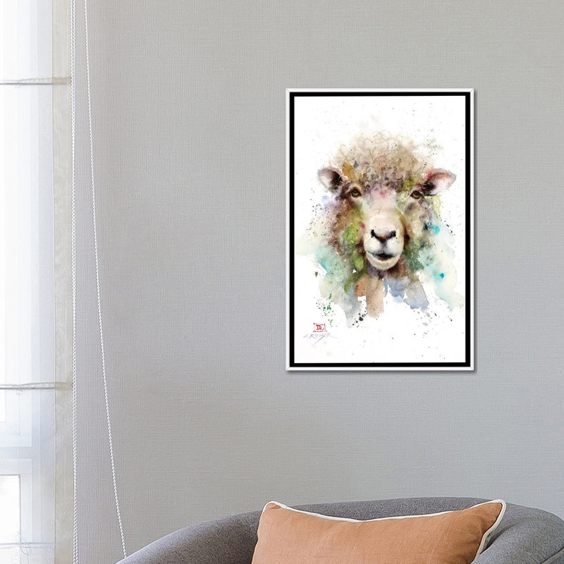 " Sheep " by Dean Crouser, 26" H x 18" W x 1.5" D, White Framed, No Mat