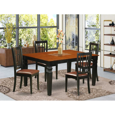 5 Piece Kitchen Table Set for 4 Includes a Rectangle Dining Table with Butterfly Leaf and 4 Faux Leather Dining Room Chairs, Black & Cherry