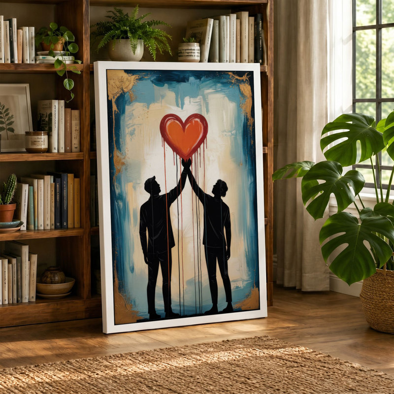 Heart Between Two Modern 1 Piece Wrapped Canvas Wall Art, 18x12 - 45.7 x 30.5 cm, Sage Border