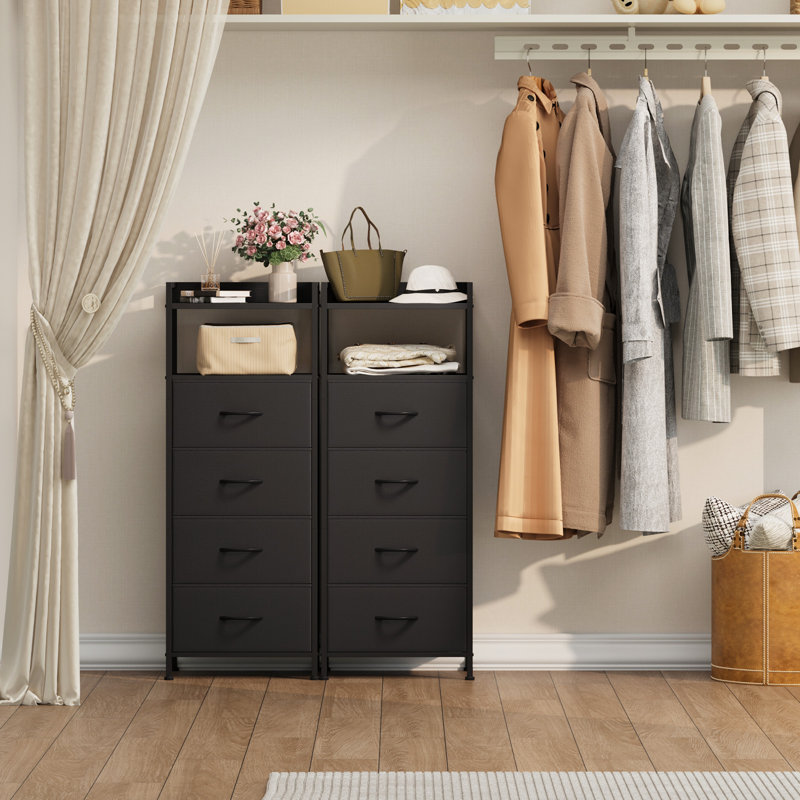  Table de chevet haute noire, 4 tiroirs verticaux en tissu pour la chambre à coucher, le salon et le couloir, Noir