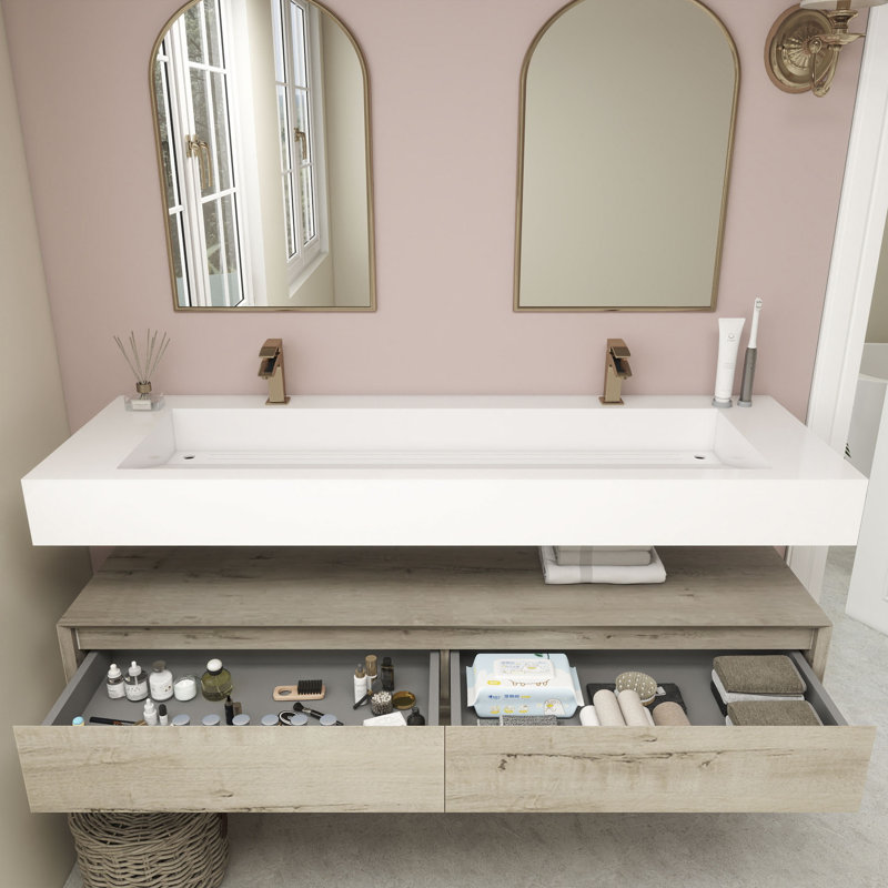 Alysa 60''Wall-Mounted Double Bathroom Vanity Set, White Oak
