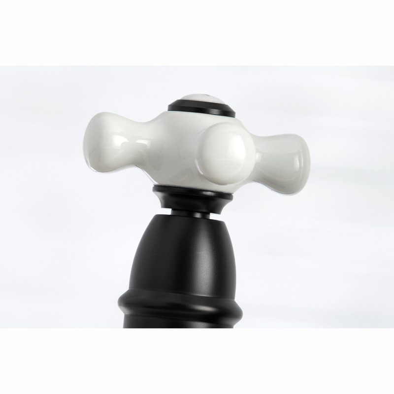 Kingston Brass English Country Two-Handle 4-Hole Deck Mount Bridge Kitchen Faucet with Brass Side Sprayer, Matte Black