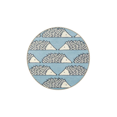 Blue Hedgehog Animal Patterned Woven Base Rug