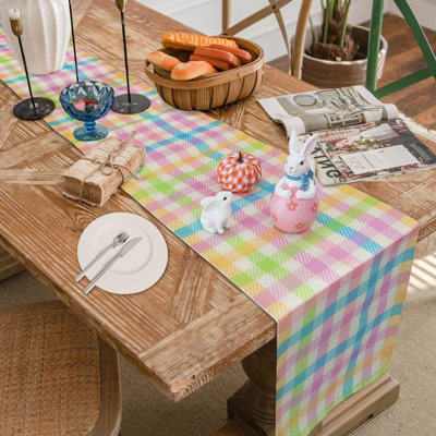 Easter Table Runner Decorations Buffalo Check Plaid Spring Decor Linen Spring Easter Decorations For Kitchen Dining Indoor Outdoor Home Party Table Decor