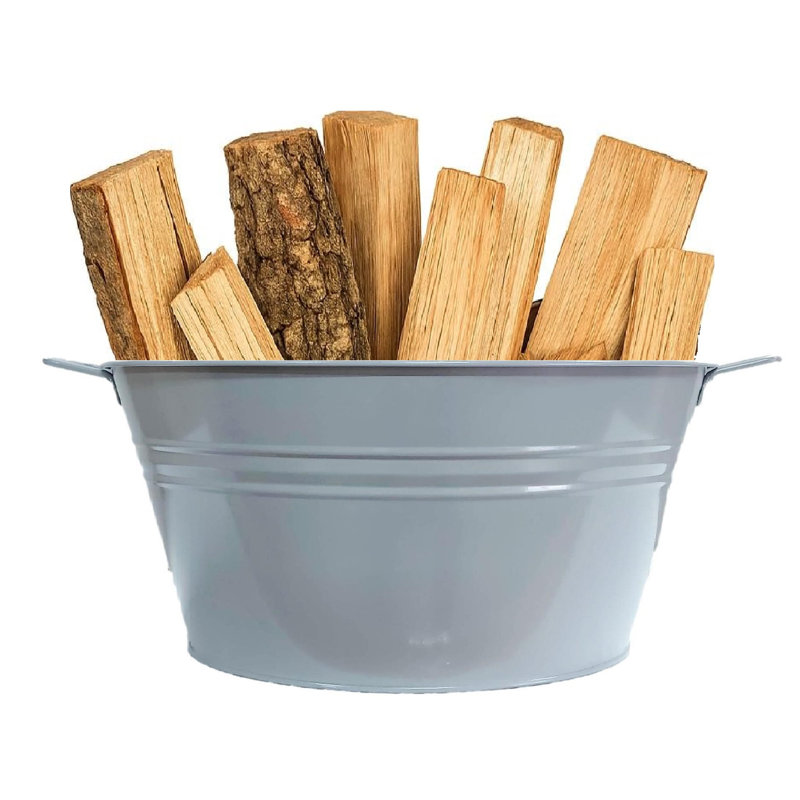 Firewood Storage Bin with Handles, 13.5" Diameter x 8" High, Gray