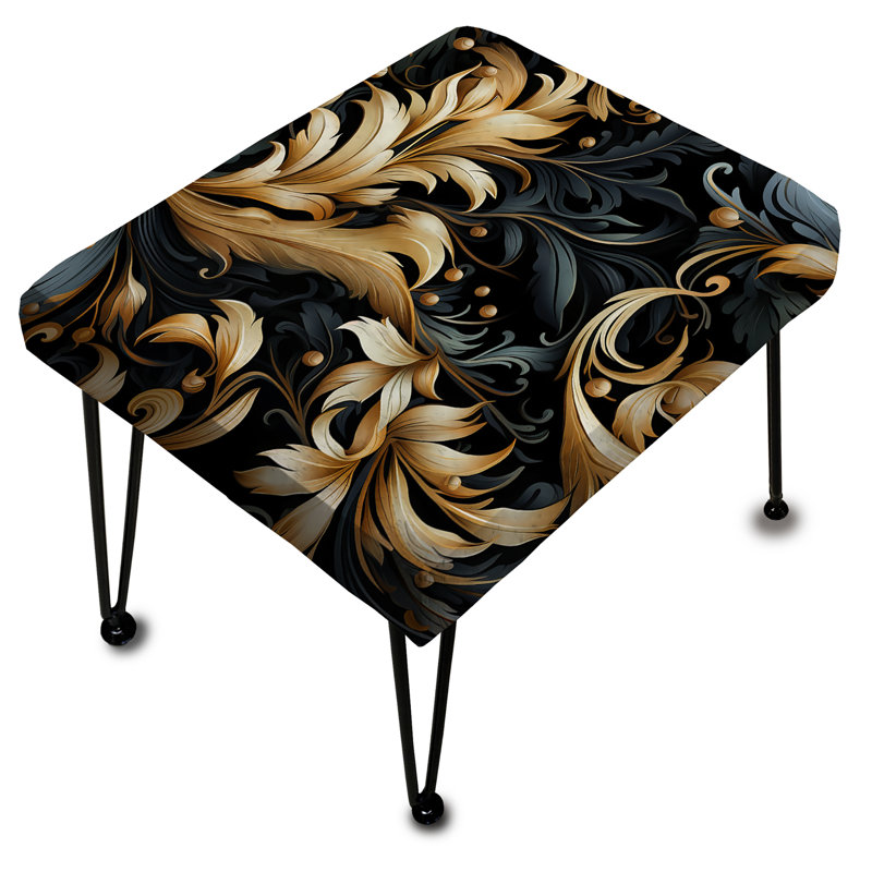 Fleur de damas noire et dorée I - repose-pieds rectangulaire damassé