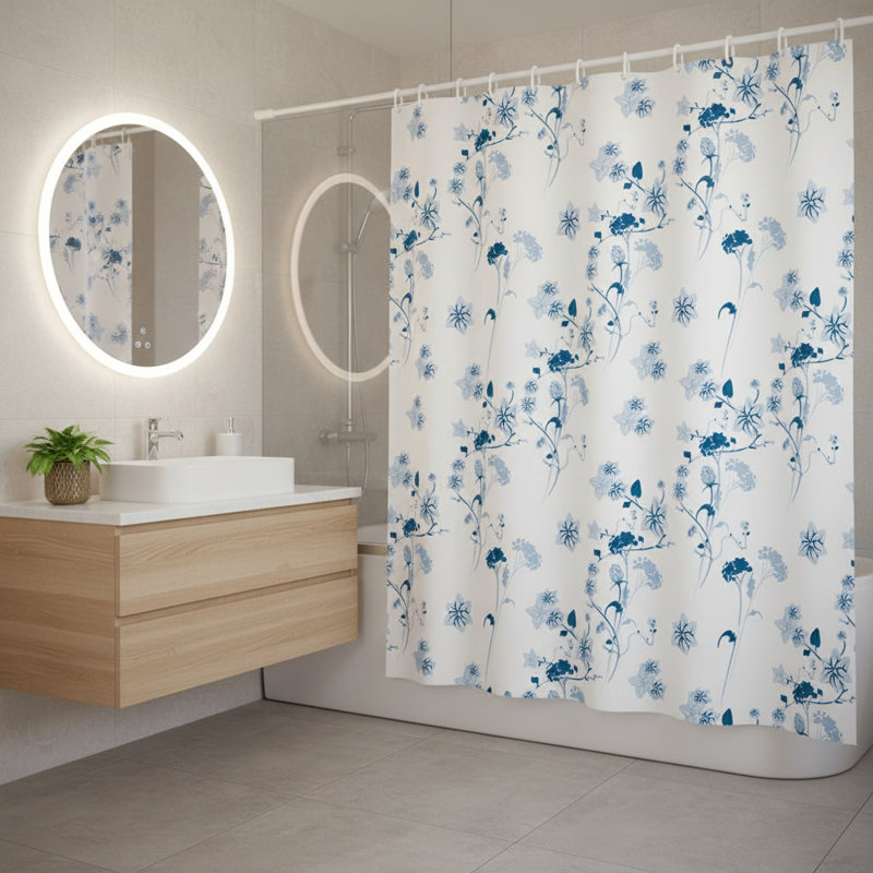 Rideau de douche 72 x 72 pouces à motif floral avec crochets, rideau de salle de bain en polyester imperméable imprimé pour plantes