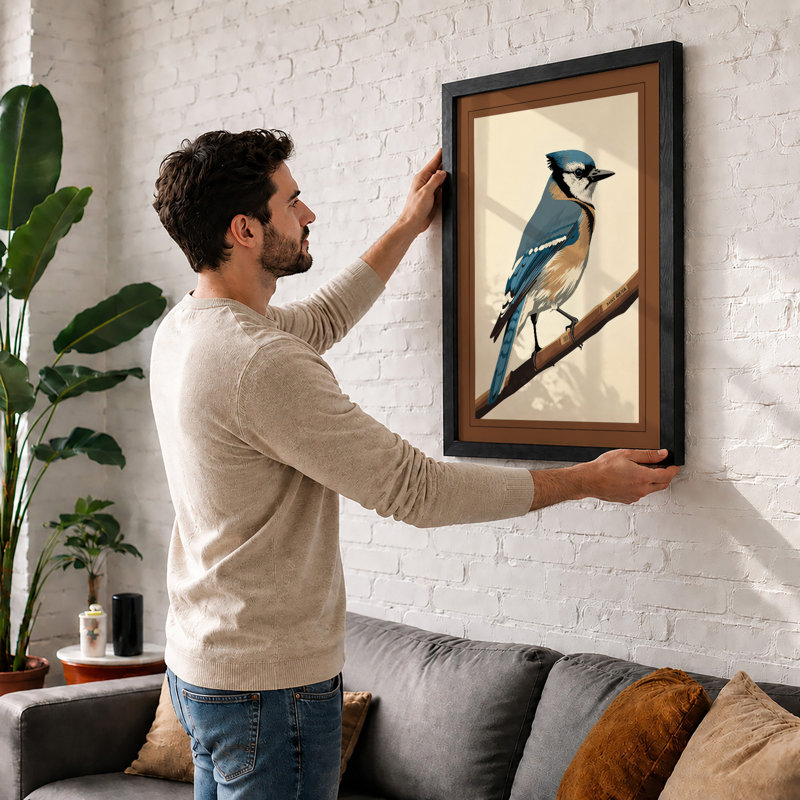 Blue Jay On Branch Botanical - Print, Oak, A3 - 42.0 x 29.7 cm