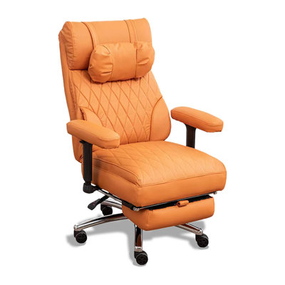 Chaise de bureau pivotante en cuir orange avec fauteuil inclinable