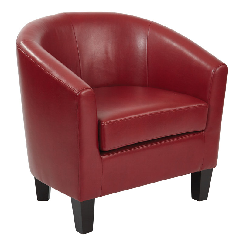 Slaven Faux Leather Barrel Chair, Cranberry Faux Leather