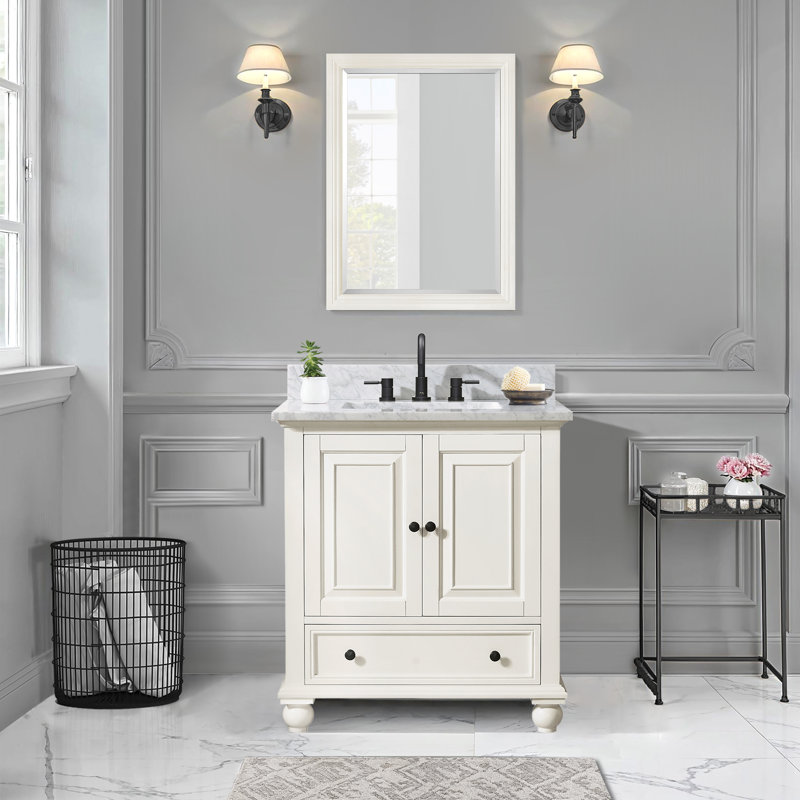 Thompson 31" Single Modern Bathroom Vanity Set, Carrera White, French White