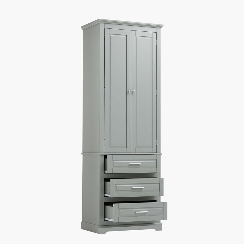 Armoire de rangement haute avec trois tiroirs, Gris