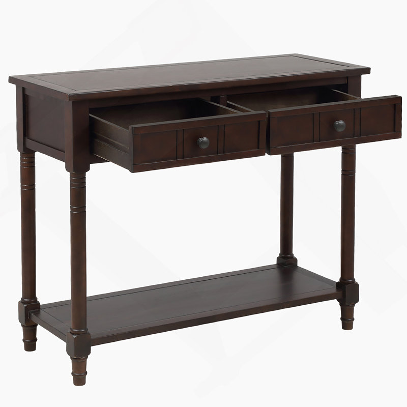 Daisy Series Console Table Traditional Design with Two Drawers and Bottom Shelf, Espresso