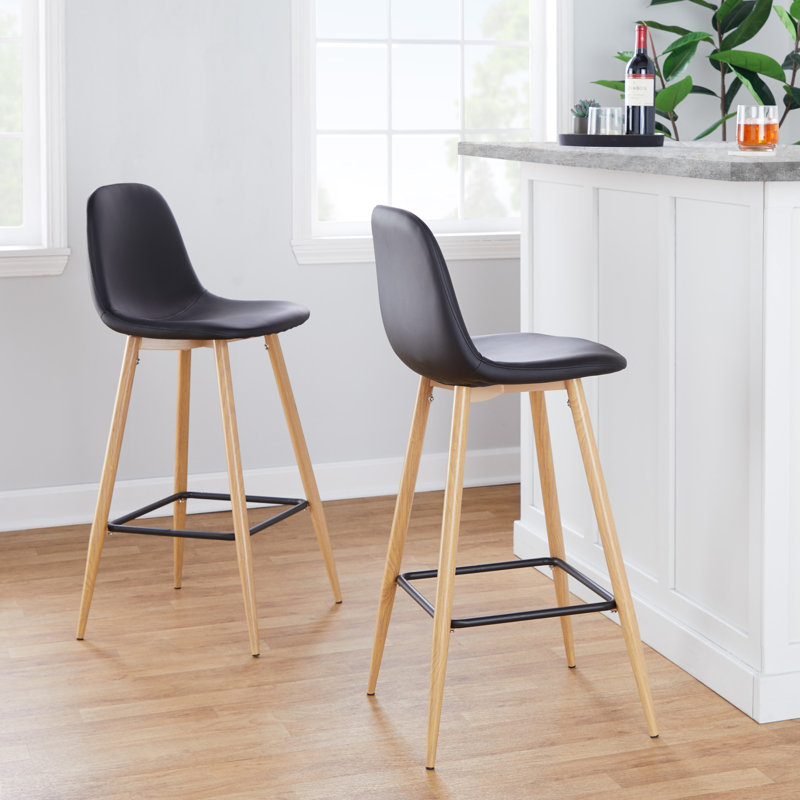 Cadynce Upholstered Counter Stool with Metal Frame, Black, Natural, Bar Stool (28.5" Seat Height)