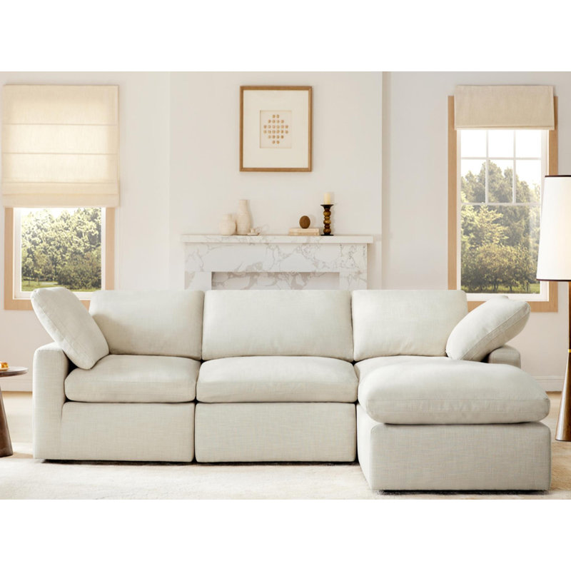 Canapé modulaire rembourré 118 pièces 4 pièces Asher, Lin ivoire, H 31,5 po x l 118,11 po x P 78,74 po
