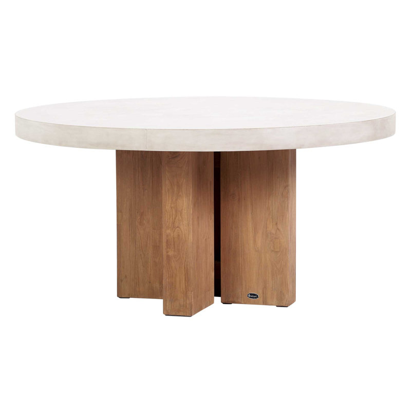 Java Outdoor Round Teak Dining Table, Ivory White