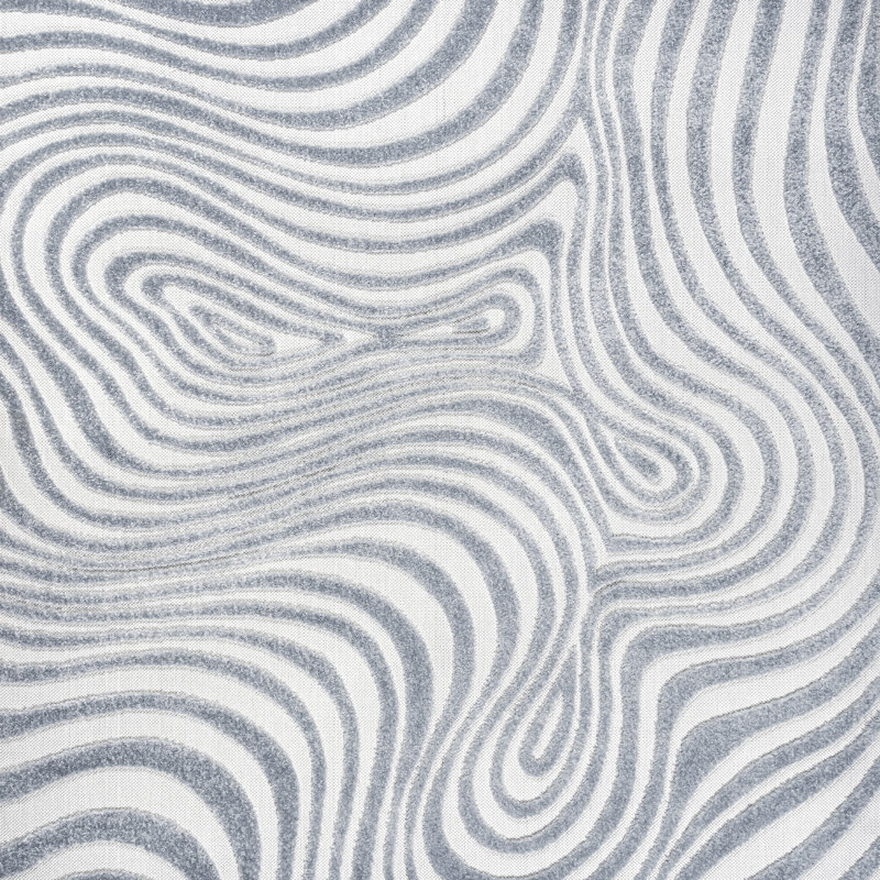 Maribo High-Low Abstract Groovy Striped Light Blue/Ivory Indoor/Outdoor Rug, Square 7'9"