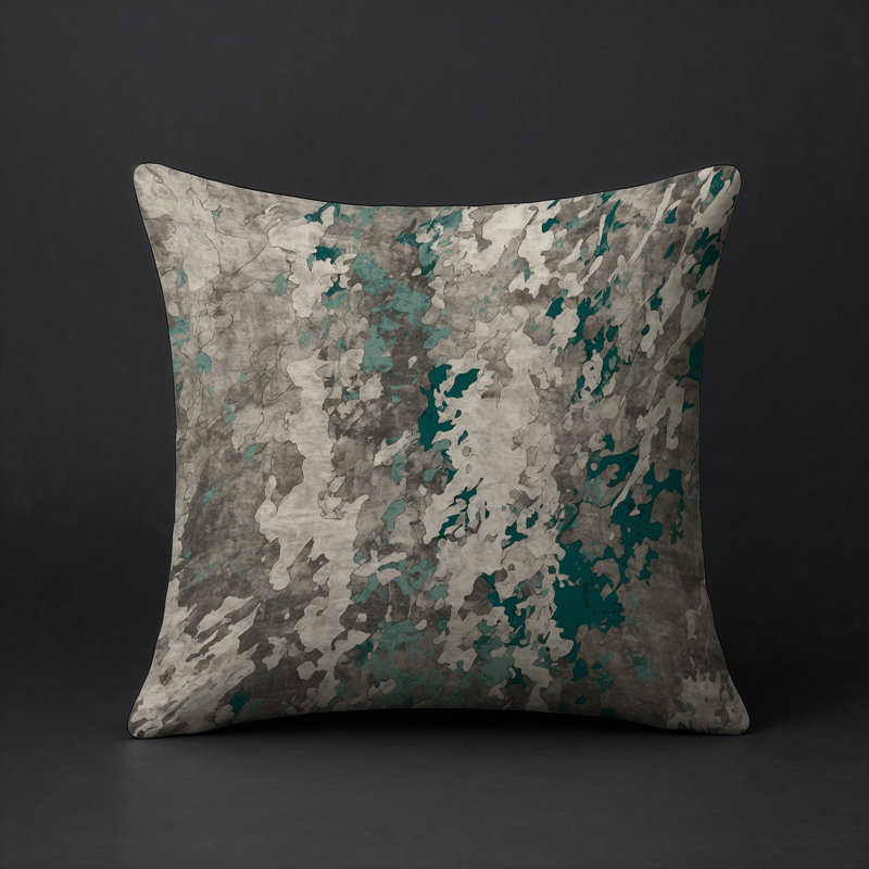 Coussin décoratif intérieur et extérieur Modern, Carré 20 po, Vert / gris / taupe abstrait