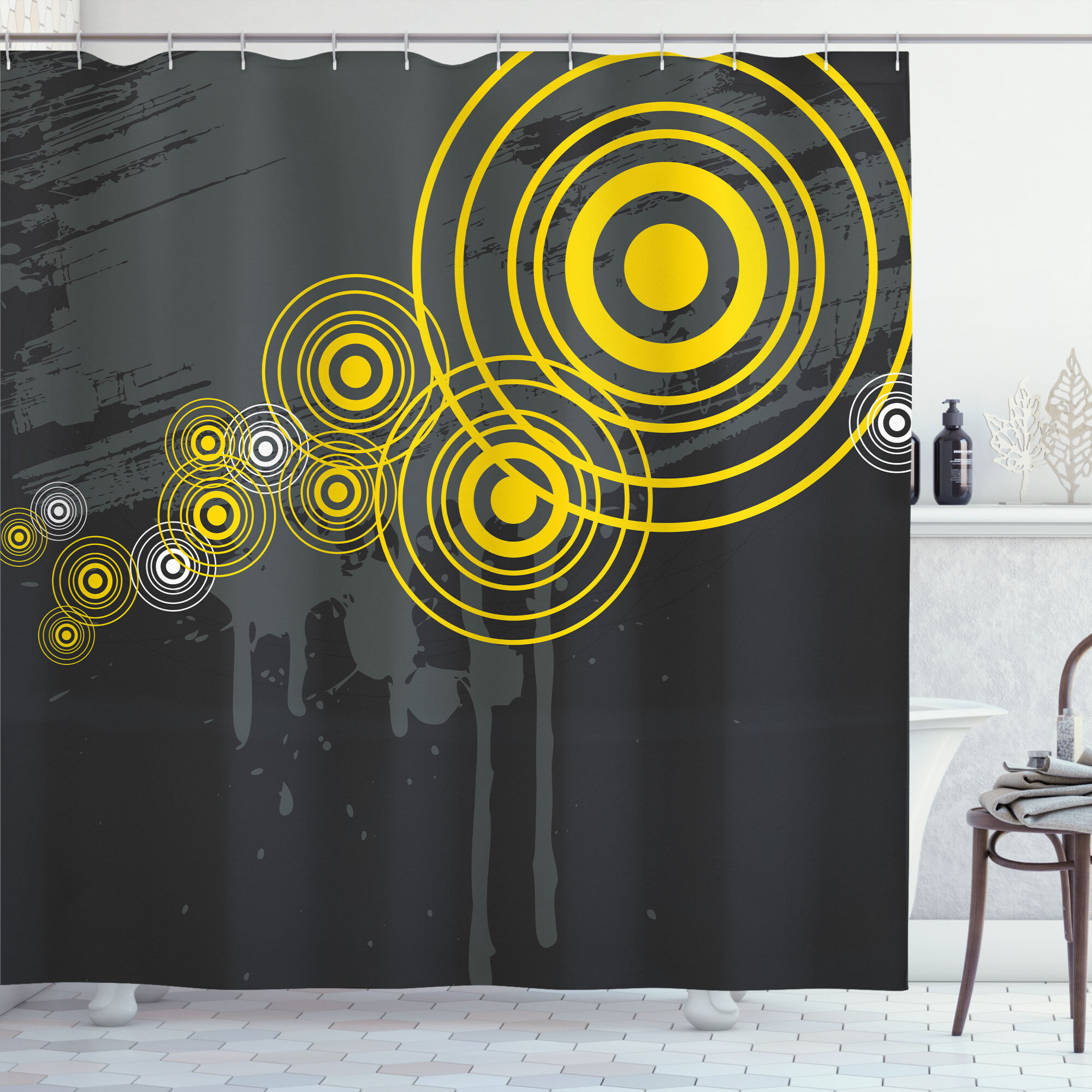 Bless international Geometric Shower Curtain with Hooks Included