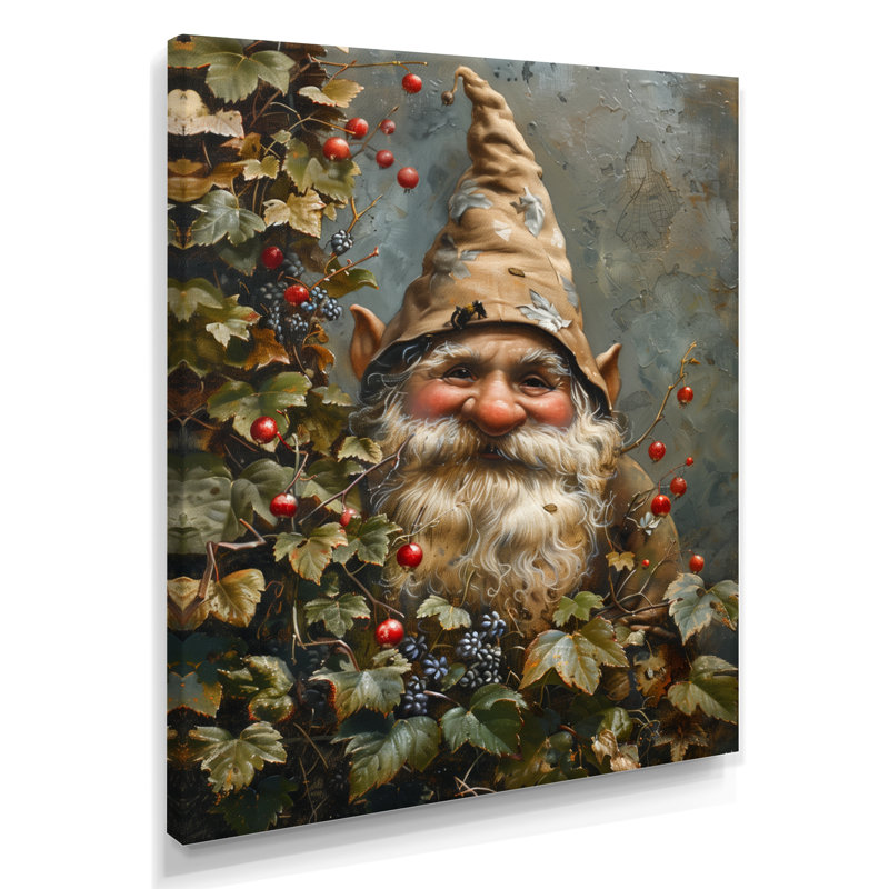 Gnome de jardin d'automne rouge et vert, Toile tendue, H 30 po x l 40 po