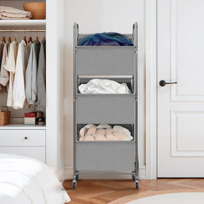3-Tier Vertical Rolling Laundry Hamper With Removable Bags, 120L Space Saving Laundry Sorter Basket, Clothes Hamper With Wheels For Small Spaces, Closet, Bedroom, Bathroom, Laundry Room