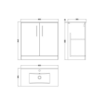 Arno 800 mm Freestanding Single Vanity with Integrated Basin