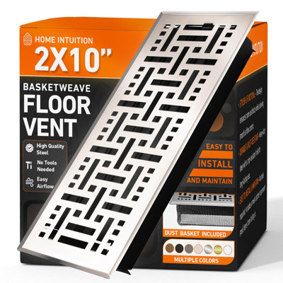 2X10 Floor Vent Coverss Floor Register with Mesh Cover Trap, Heat and Air, Walkable Metal Floor Vent for HVAC Duct, Basketweave, Satin Nickel
