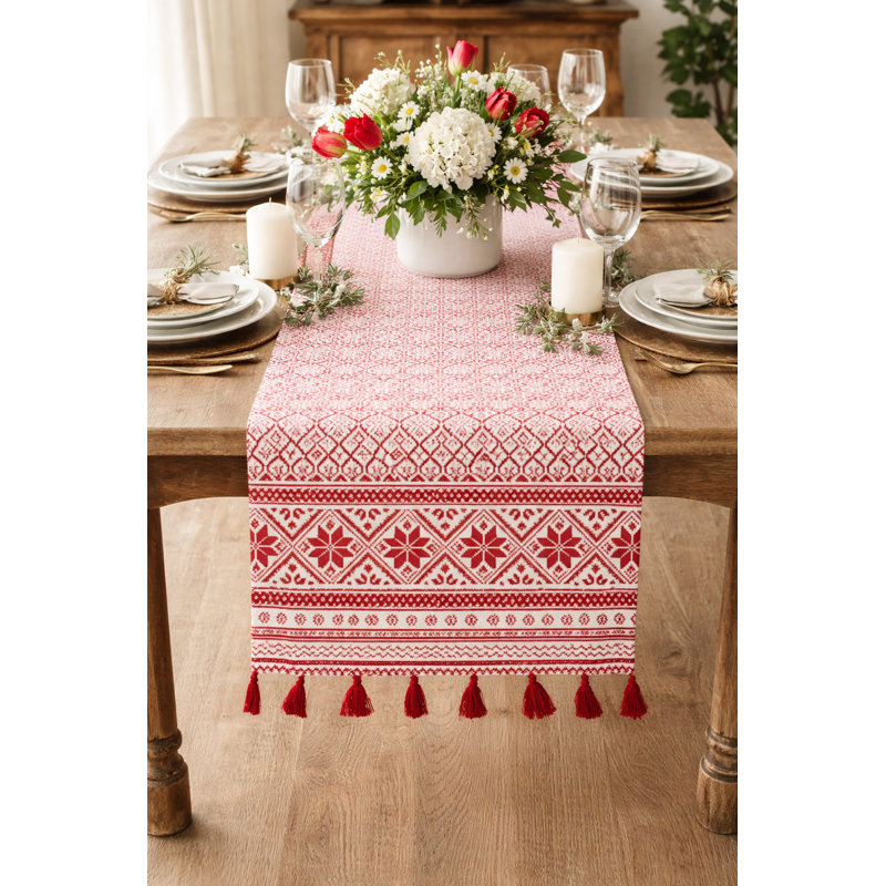 Jayapura Geometric 100% Cotton Christmas Table Runner, 16" x 72"